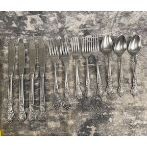 Vtg MSI Normandy Flatware 12 Pc Lot Japan Stainless Ornate Rose Floral Scroll